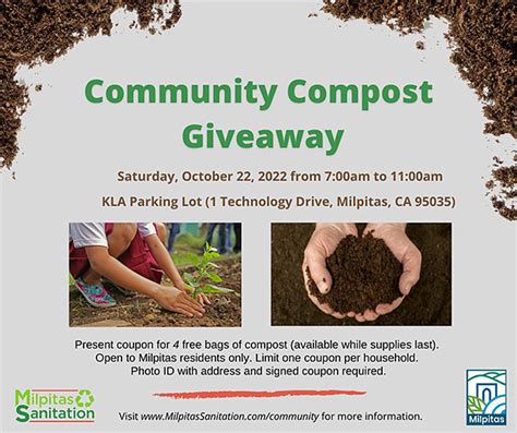 Milpitas Sanitations Recycling Coordinator will visit to survey your waste and recycling needs, answer any questions, and provide outreach materials that clearly show what should go in each collection container. . Free compost milpitas